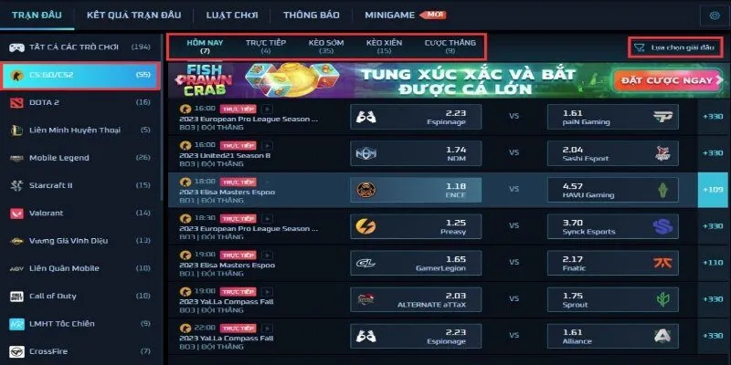 Giao diện đặt cược live trực tiếp theo thời gian thực từ Tin thể thao